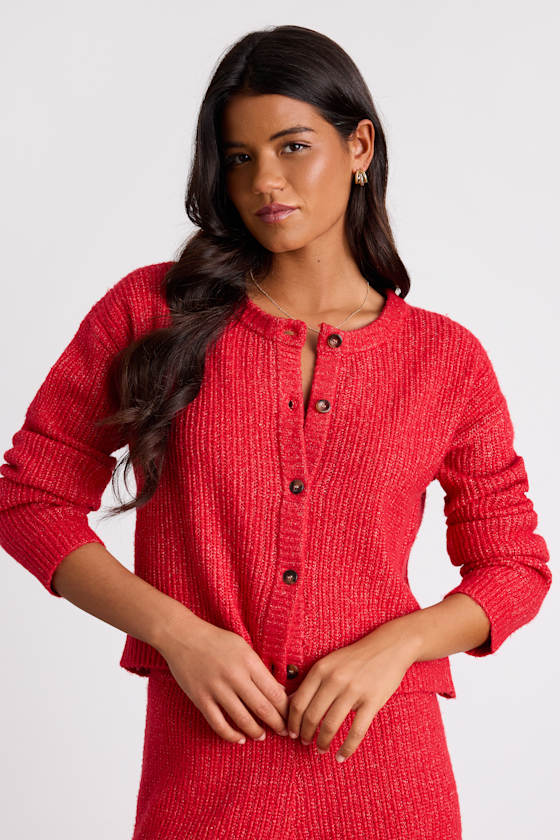 Carvalho Red Button-Front Cardigan Sweater 1