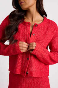 Carvalho Red Button-Front Cardigan Sweater 2