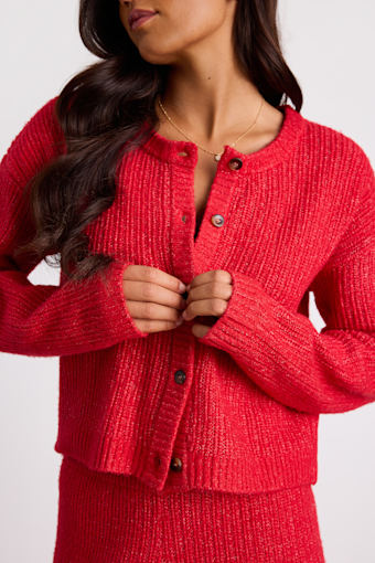 Carvalho Red Button-Front Cardigan Sweater 2