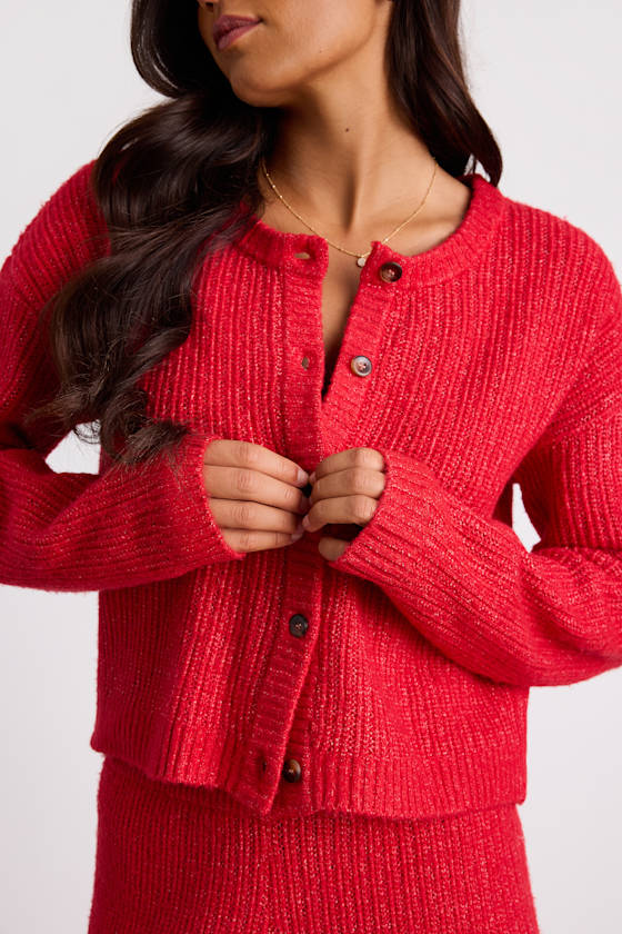 Carvalho Red Button-Front Cardigan Sweater 2