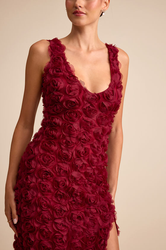 Aniston Wine Red Rosette Sleeveless Midi Dress 2
