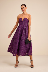 Ryla Purple Textured Sequin Strapless Midi Dress 1