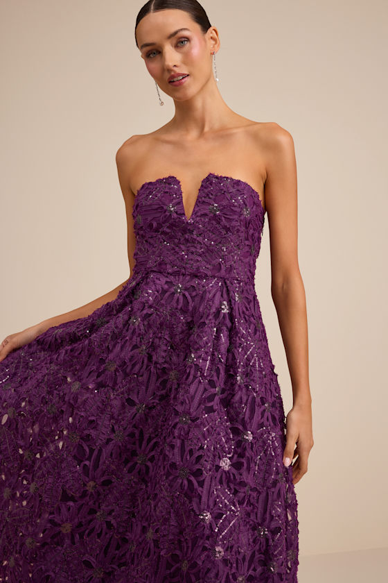 Ryla Purple Textured Sequin Strapless Midi Dress 2