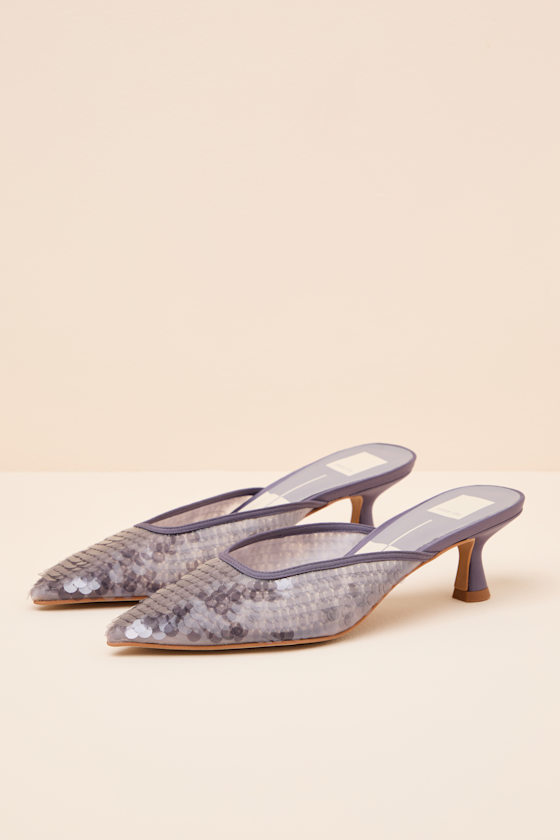 Dolce Vita Smoke Pumps - Sequin Mule Pumps - Kitten Heels - Image 5