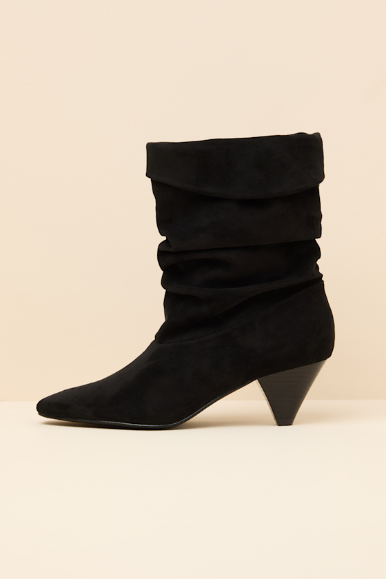 Carrie Black Suede Slouchy Mid-Calf Boots
