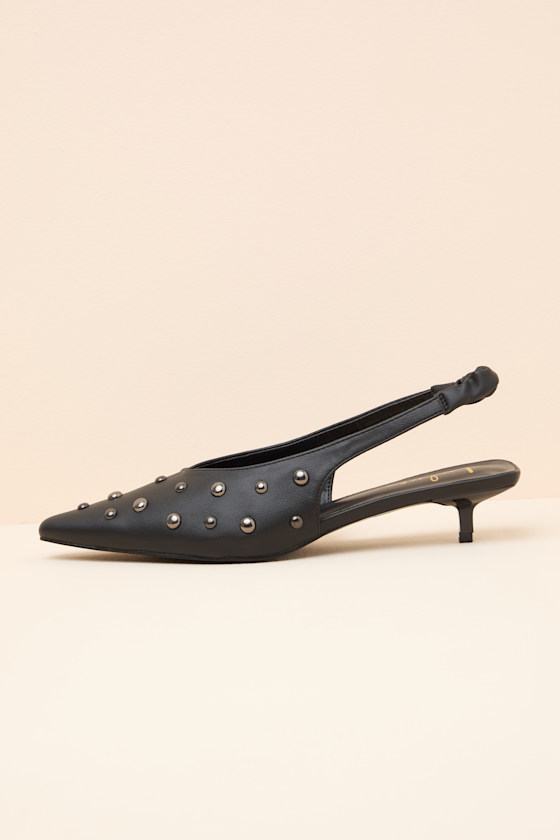 Josefina Black Studded Pointed-Toe Slingback Pumps 1