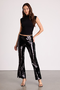 Christella Black Sequin Low-Rise Flare Pants 1