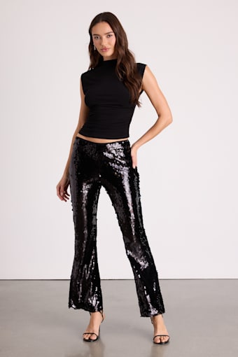 Christella Black Sequin Low-Rise Flare Pants 1