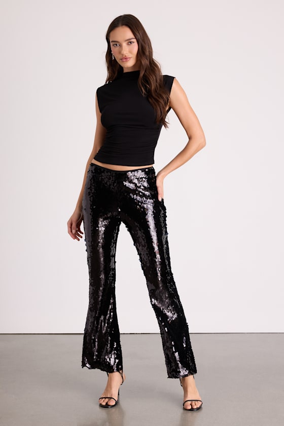Christella Black Sequin Low-Rise Flare Pants 1
