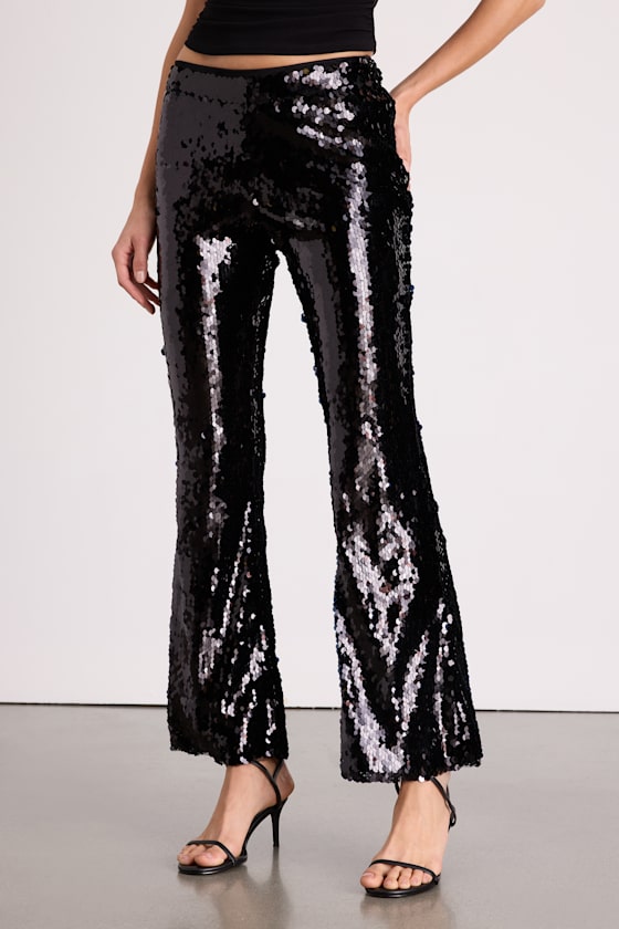 Christella Black Sequin Low-Rise Flare Pants 2