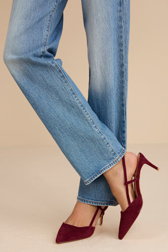 Cadey Burgundy Suede Pointed-Toe Slingback Pumps 1