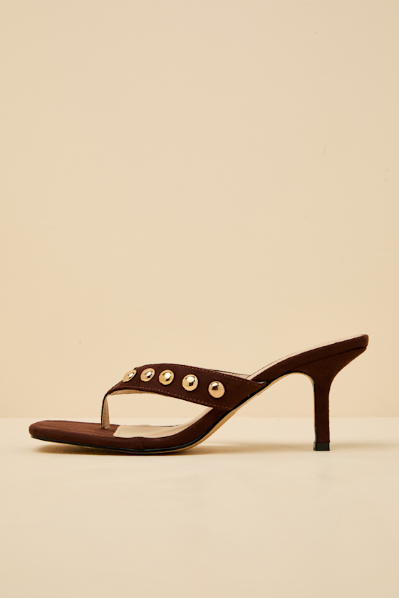 Elisabet Chocolate Suede Studded High Heel Thong Sandals 1