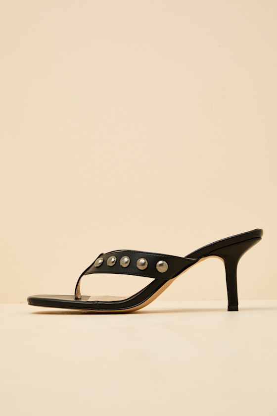 Elisabet Black Studded High Heel Thong Sandals 1