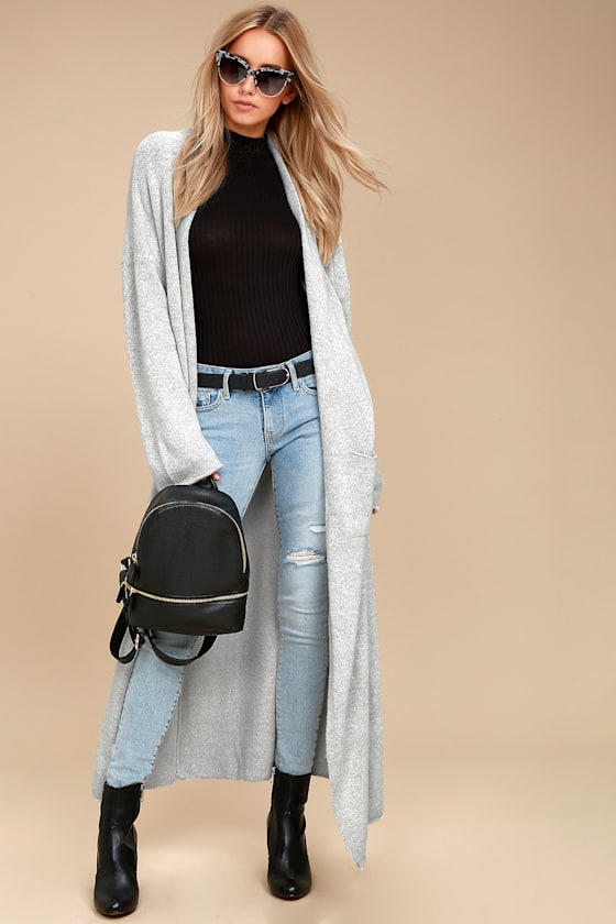 long grey cardigan sweater