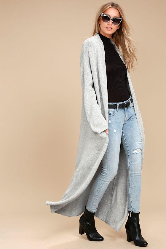 For Your Love Heather Grey Long Cardigan Sweater 2