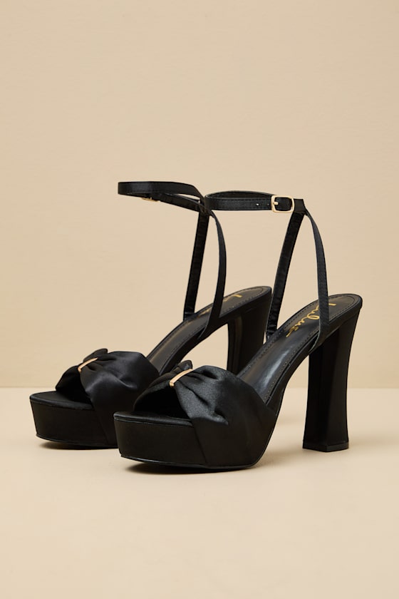 Purly Black Satin Platform High Heel Ankle Strap Sandals 2