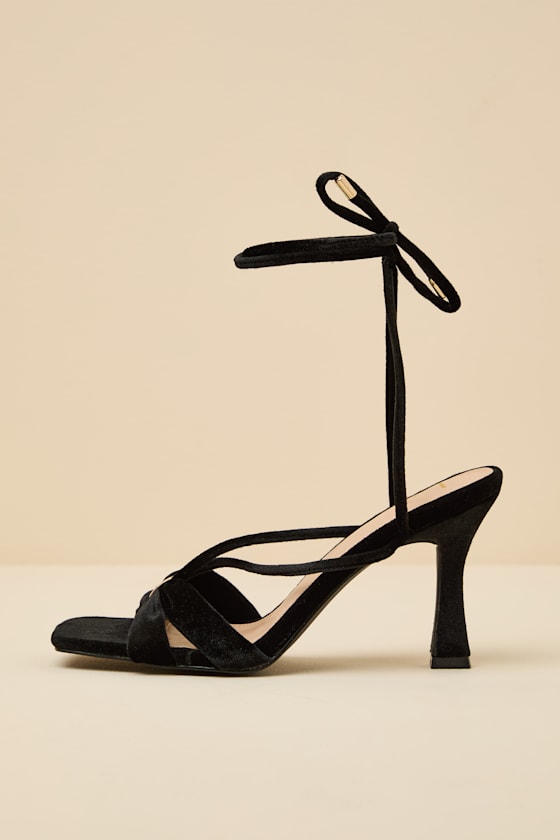 Marie Black Velvet Lace-Up High Heel Sandals 1
