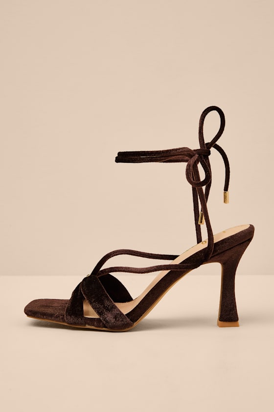 Marie Chocolate Velvet Lace-Up High Heel Sandals 1