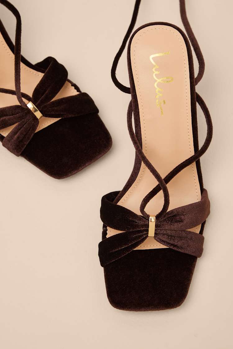 Marie Chocolate Velvet Lace-Up High Heel Sandals