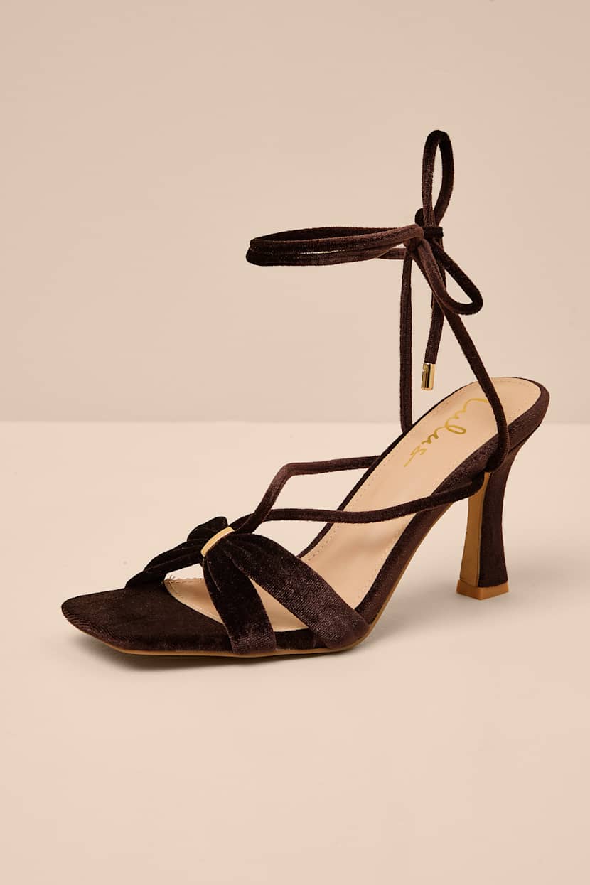 Marie Chocolate Velvet Lace-Up High Heel Sandals