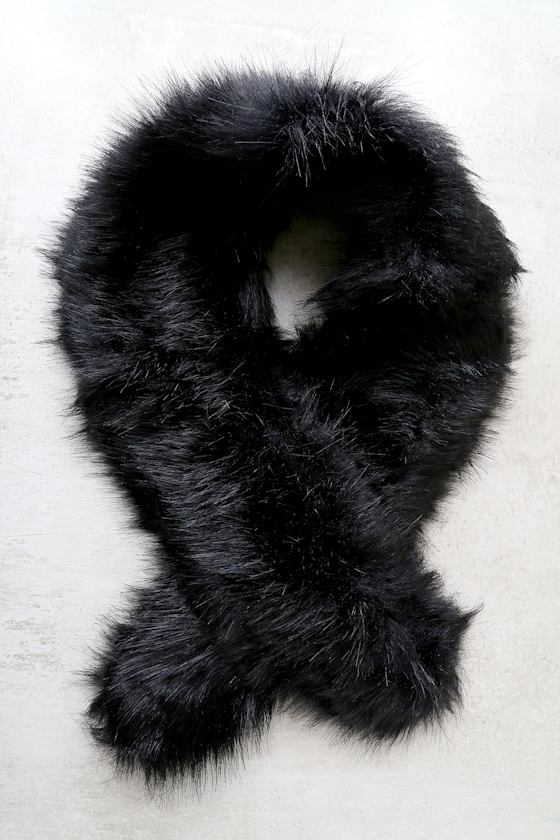 Chic Black Scarf - Satin and Faux Fur Fleece Backed Scarf