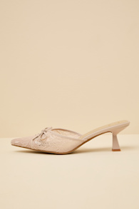 Lacey Blush Lace Bow Kitten Heel Mule Pumps 1