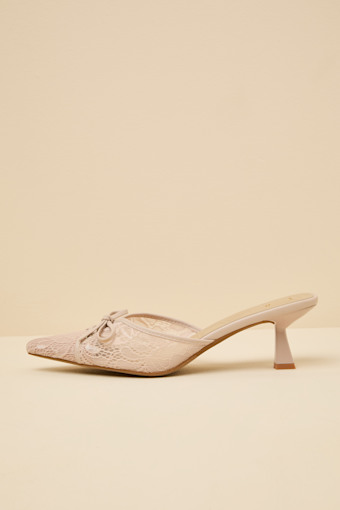 Lacey Blush Lace Bow Kitten Heel Mule Pumps 1