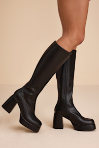 Camira Black Platform Knee-High Boots 1