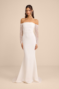 Anabella White Off-the-Shoulder Mermaid Maxi Dress 1