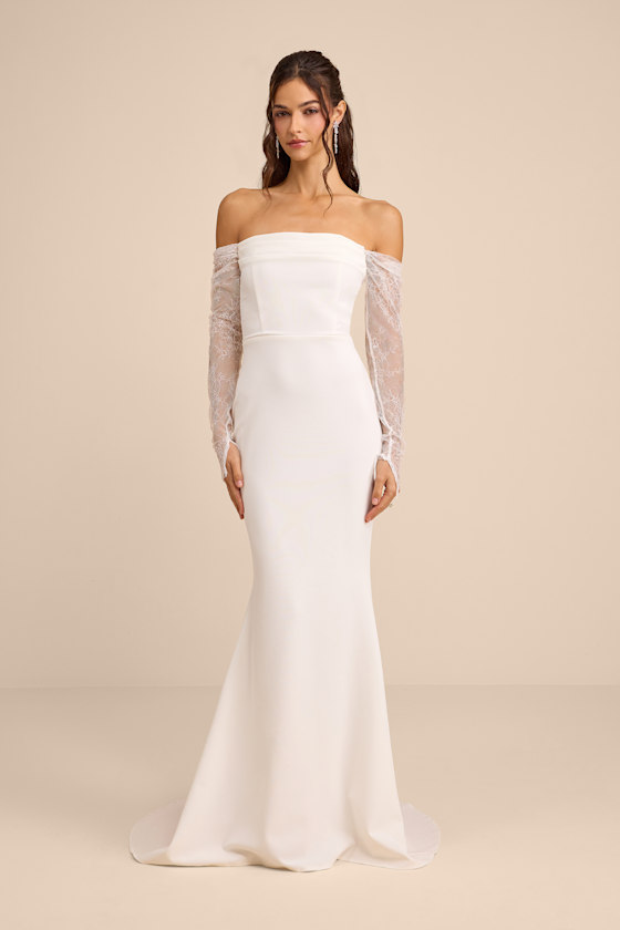 Anabella White Off-the-Shoulder Mermaid Maxi Dress 1