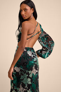 Kendrick Black Multi Floral Burnout One-Shoulder Maxi Dress 1