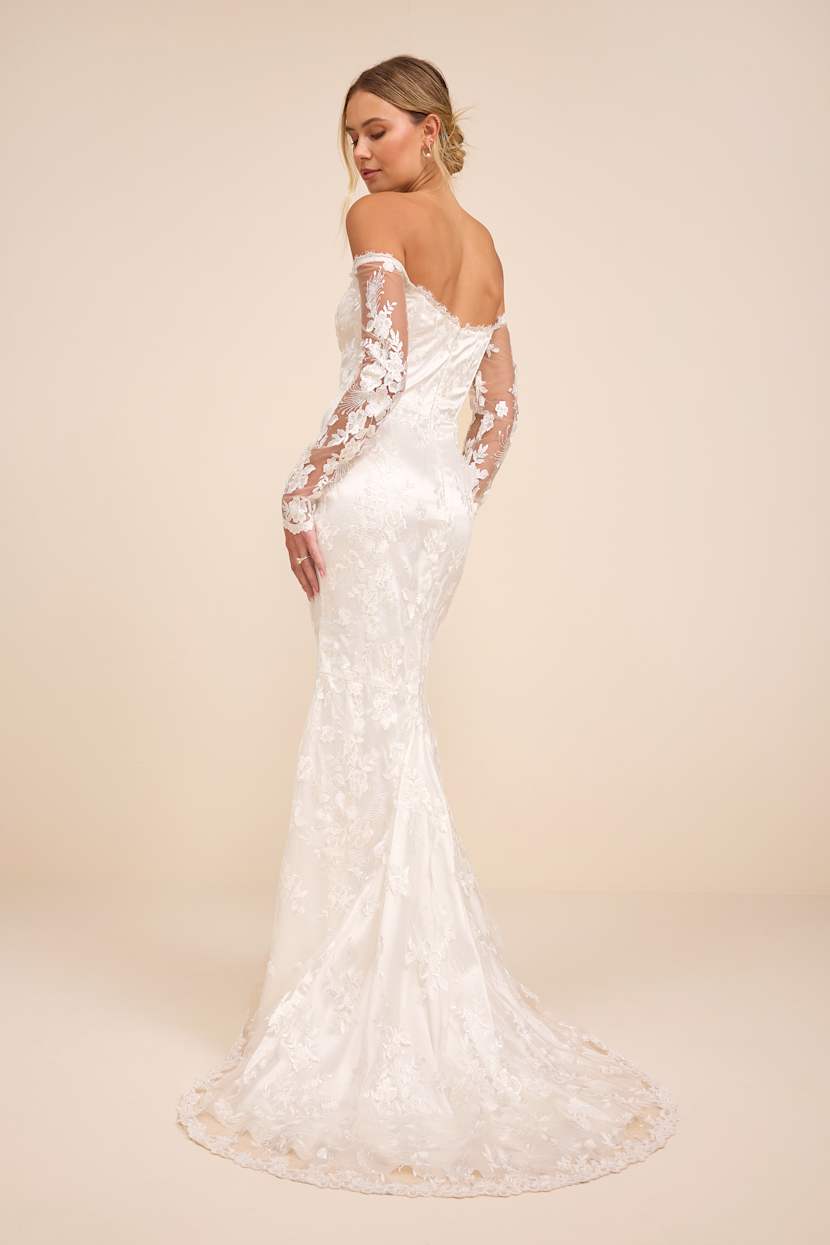 White Embroidered Bustier Long Sleeve Maxi Dress | Womens | X-Small (Available in S, L) | Polyester/Spandex/Nylon | Lulus