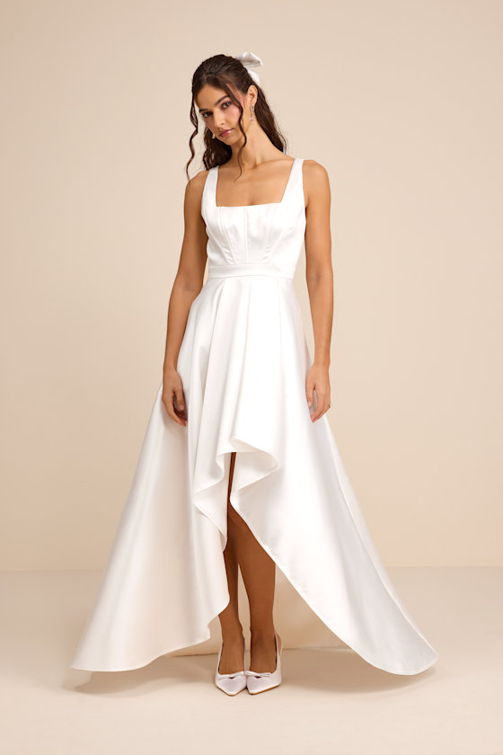 Image of Rosabelle White Taffeta Bustier High-Low Maxi Dress