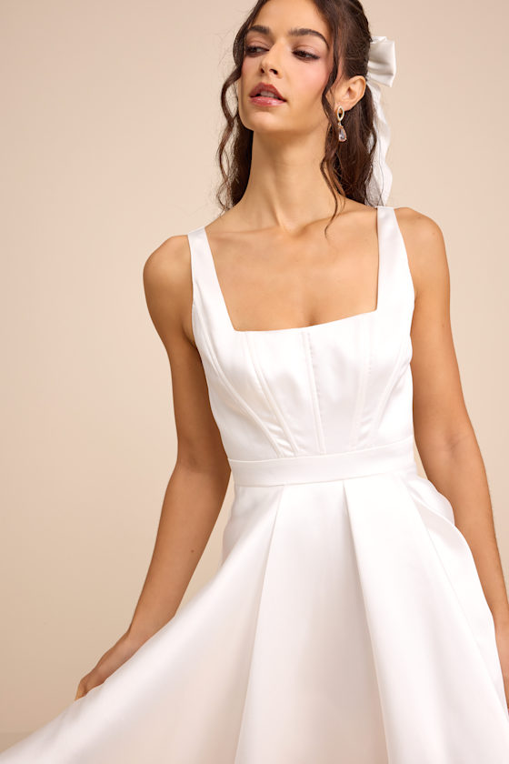Rosabelle White Taffeta Bustier High-Low Maxi Dress 2