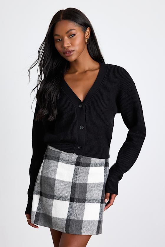 Mad For Plaid White and Grey Plaid Mini Skirt 1