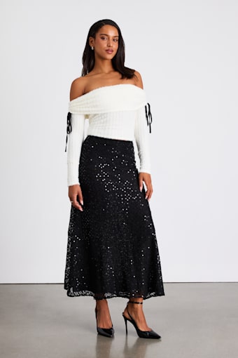 Isabelle Black Lace Sequin High-Rise Maxi Skirt 1