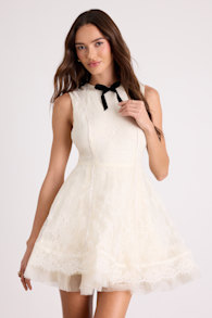 Charmaine Cream Lace Sleeveless Skater Mini Dress 1