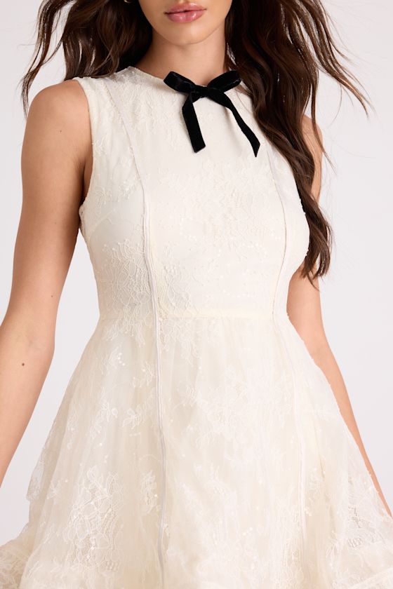 Charmaine Cream Lace Sleeveless Skater Mini Dress 2