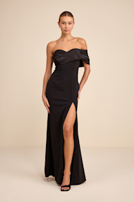 Thessaly Black Asymmetrical Mermaid Maxi Dress 1