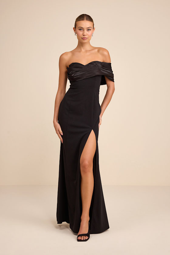 Thessaly Black Asymmetrical Mermaid Maxi Dress 1