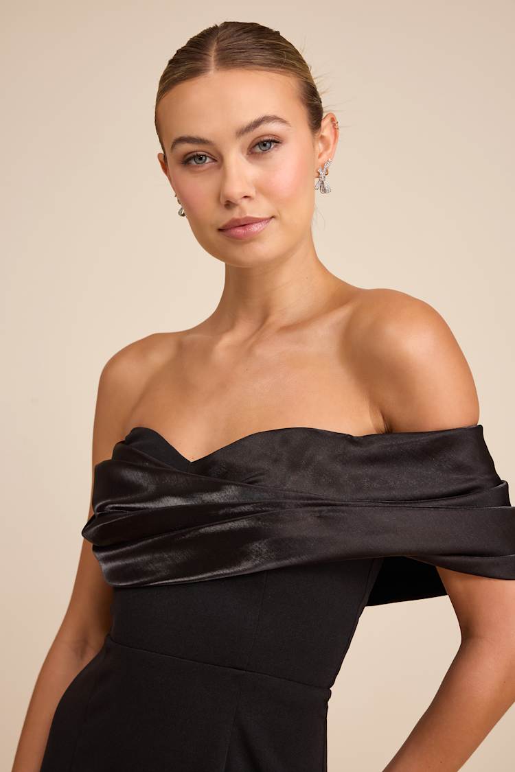 navy blue dress for baby girl Suvi Asymmetric Neckline Ruched Cut Out Maxi Dress in Black main image 0