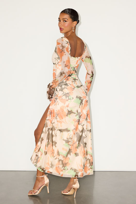 Catlin Cream Multi Floral Mesh Long Sleeve Maxi Dress 4