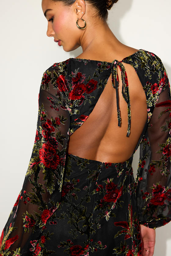 Marwella Black Burnout Velvet Backless Long Sleeve Mini Dress 2