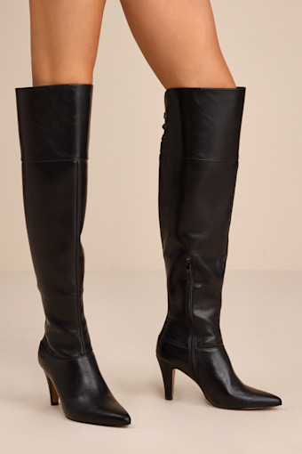 Milee Black Pointed-Toe Over-the-Knee Boots 1