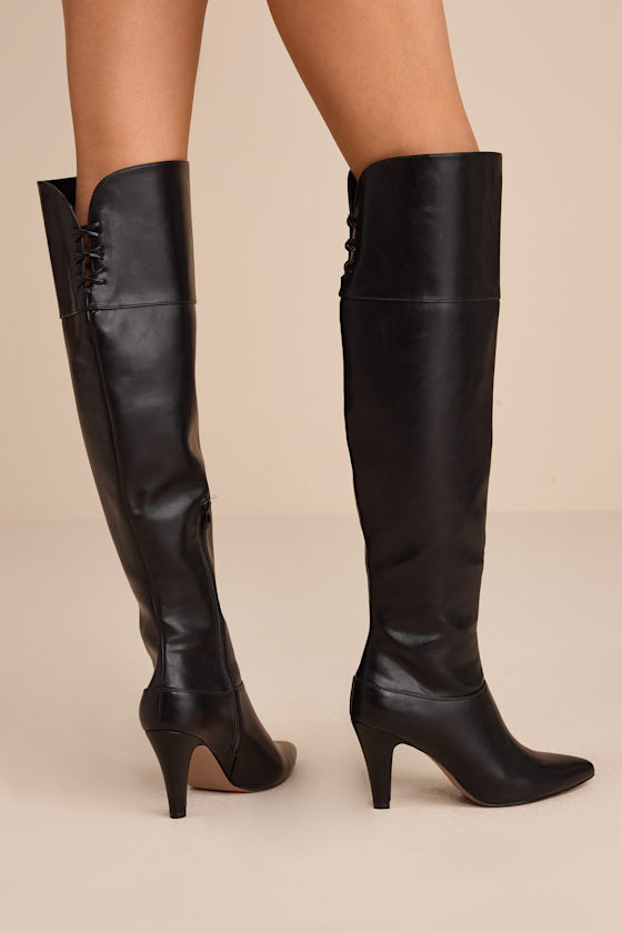 Black OTK Boots - Faux Leather Boots - Pointed-Toe Boots - Boots