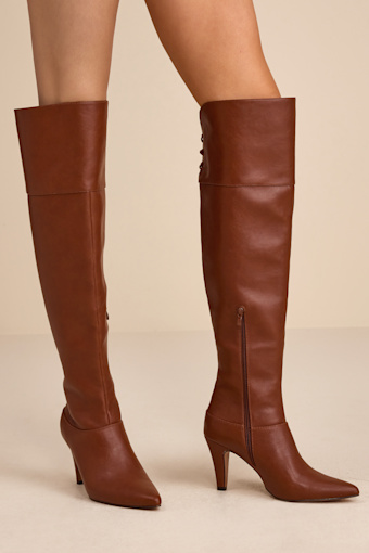 Milee Brown Pointed-Toe Over-the-Knee Boots 1