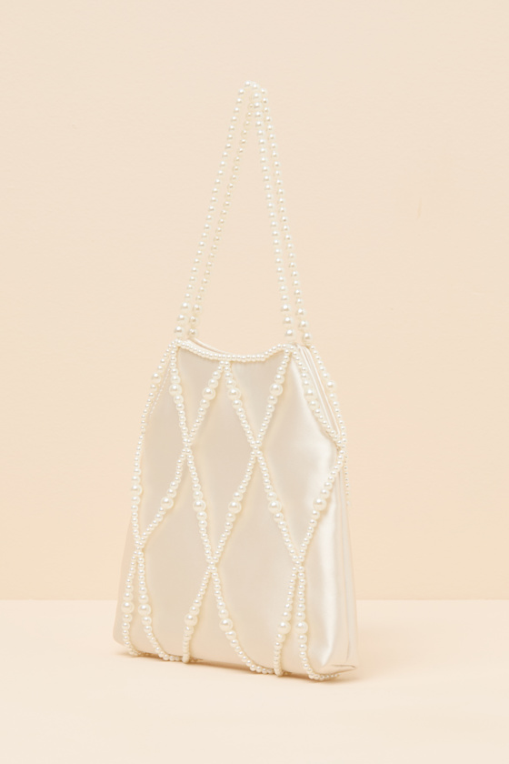 Gloria Ivory Satin Pearl Pouch Handbag - thumbnail 4