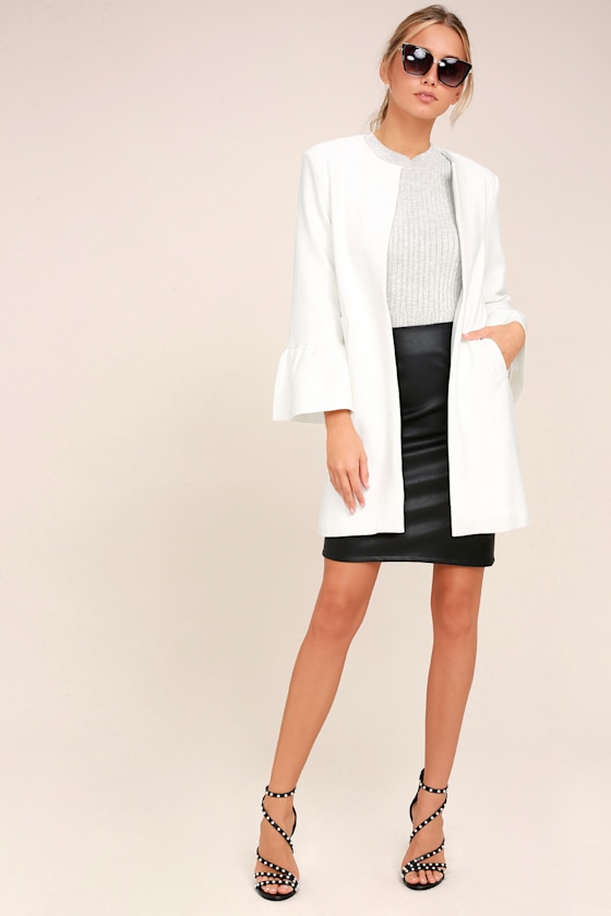 Flare Affair White Flounce Sleeve Coat 2