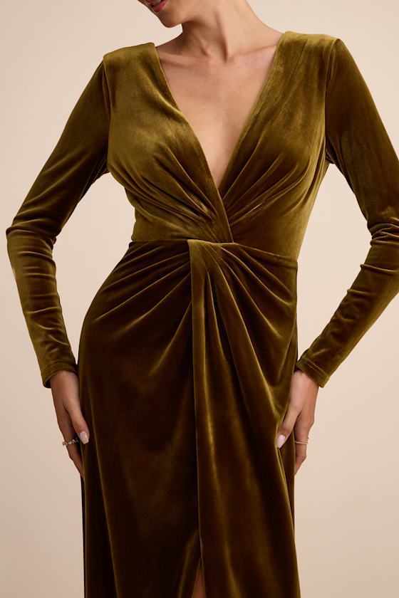 Angelina Olive Velvet Twist-Front Maxi Dress 2