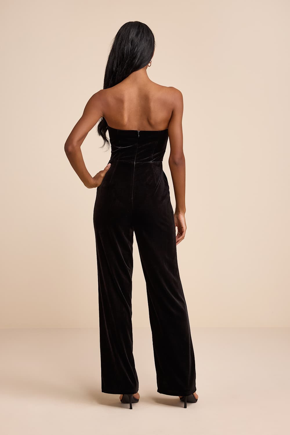Prudence Black Velvet Bow Straight Leg Jumpsuit